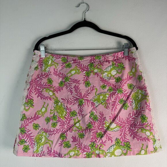 Lilly Pulitzer Pink + Lime green Shorts Skirt cotton monkey skirt sz 8 - Picture 2 of 16